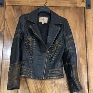 Black distressed leather jacket